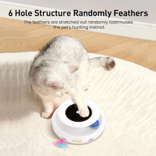 Interactive smart cat toy with automatic feather teaser and moving ball for indoor cats
