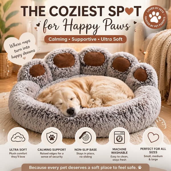 fluffy calming dog bed large plush pet sofa anti anxiety dog bed for dogs and cats