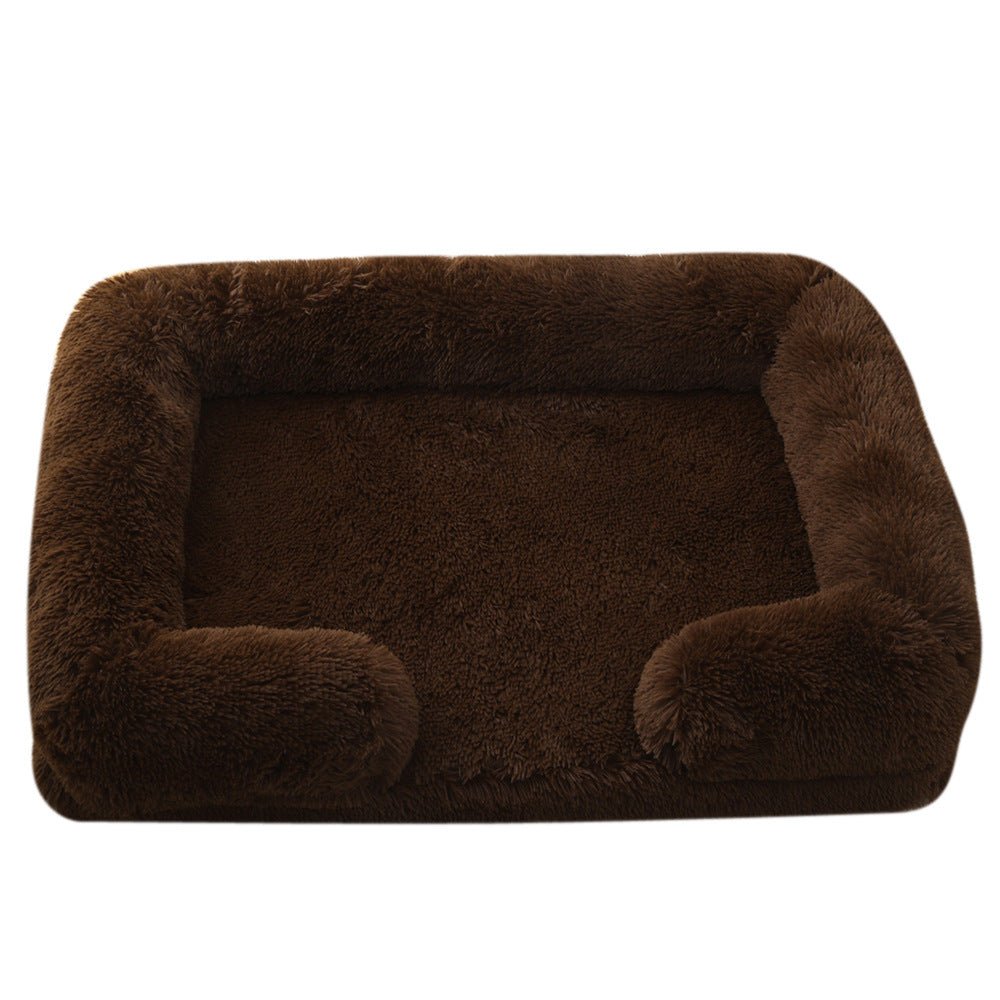 Cozy plush rectangle pet bed, perfect for winter warmth, designed for dogs of all sizes with a non-slip base and stylish look