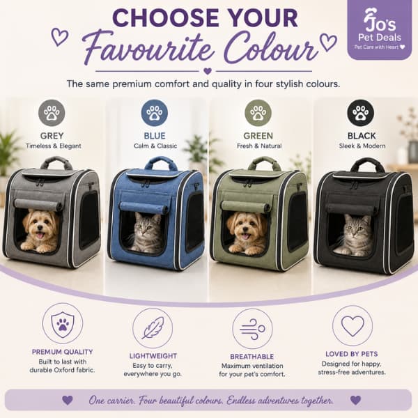AdventureRide 4-in-1 pet travel carrier available in grey, blue, green and black colours for cats and small dogs up to 7kg.