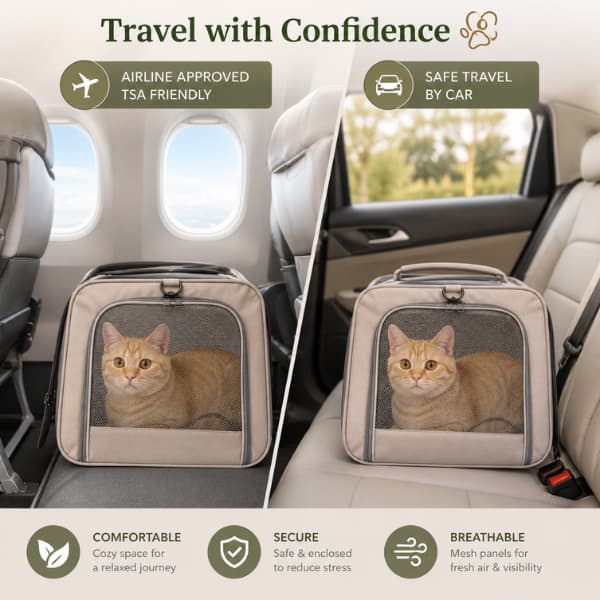 Large Wheeled Pet Carrier for 2 Cats – Foldable Travel Trolley with Safety Belts & Breathable Mesh