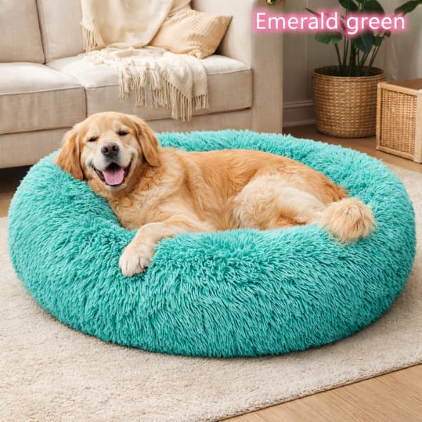 Calming donut dog bed plush anti-anxiety pet bed for dogs and cats
