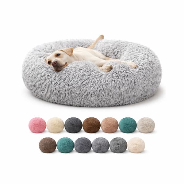 Calming donut dog bed plush anti-anxiety pet bed for dogs and cats