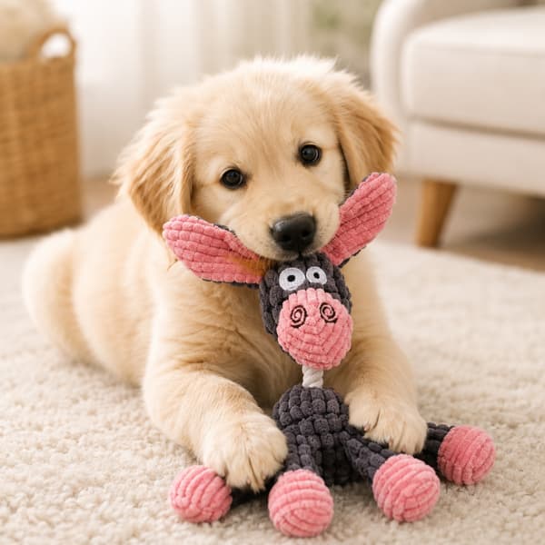 Soft donkey plush rope dog toy designed for puppies and dogs for interactive chewing and playtime

