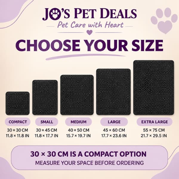 Size guide for the double-layer honeycomb cat litter mat in five sizes
