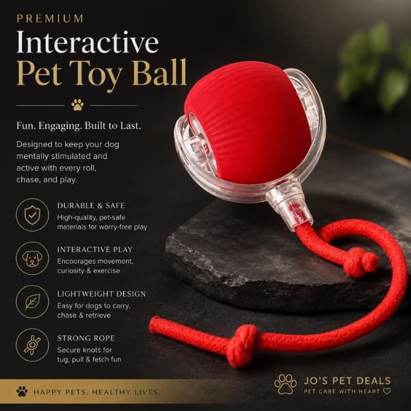 Premium interactive red pet toy ball with rope designed for dogs to encourage play, exercise, and mental stimulation