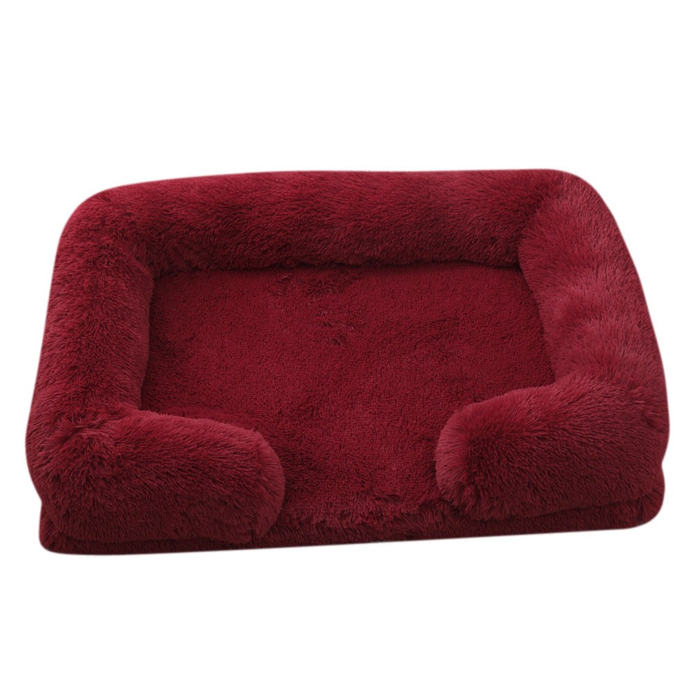 Cozy plush rectangle pet bed, perfect for winter warmth, designed for dogs of all sizes with a non-slip base and stylish look