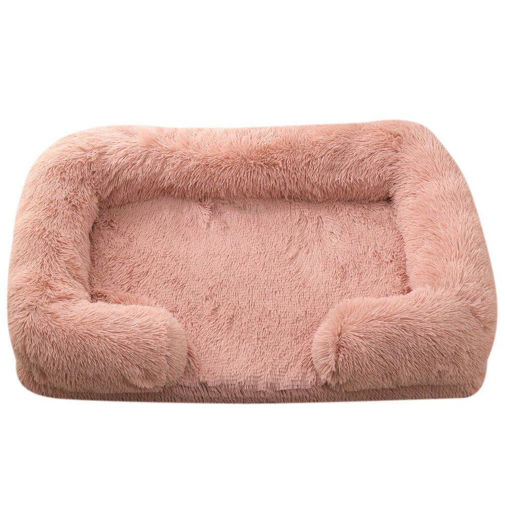 Cozy plush rectangle pet bed, perfect for winter warmth, designed for dogs of all sizes with a non-slip base and stylish look