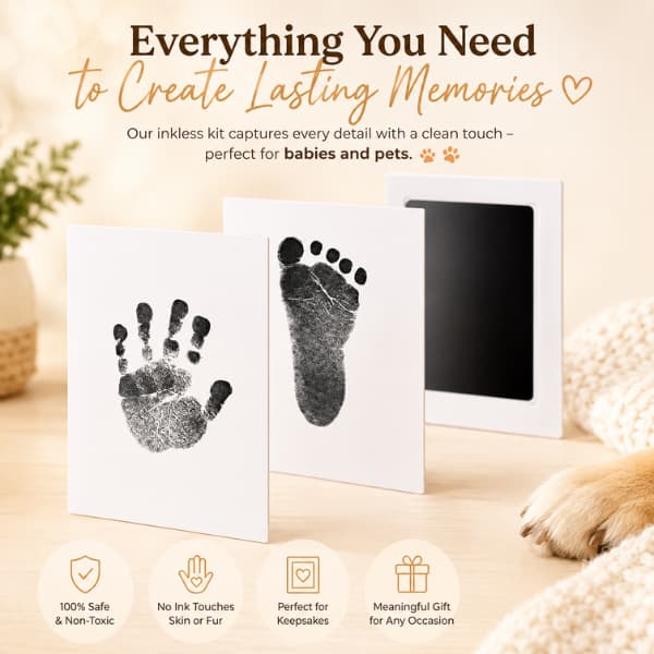 Complete inkless paw print keepsake kit for dogs cats babies and families with clean touch memory cards