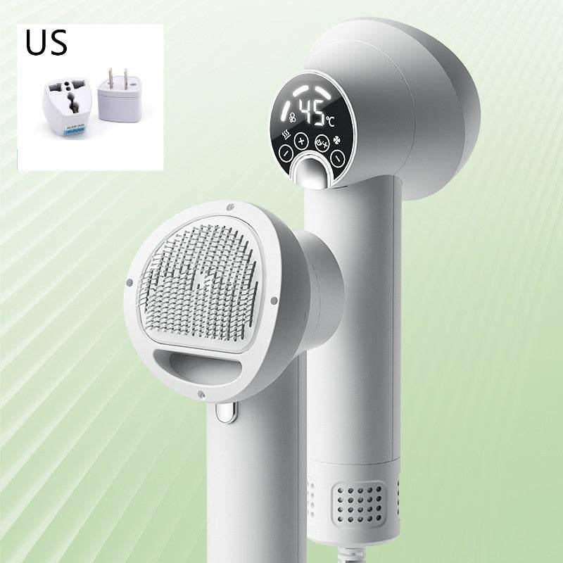 Smart pet hair dryer and grooming comb, designed for dogs and cats, offering silent, gentle drying and effective combing for stress-free grooming.