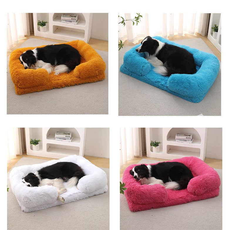 Cozy plush rectangle pet bed, perfect for winter warmth, designed for dogs of all sizes with a non-slip base and stylish look