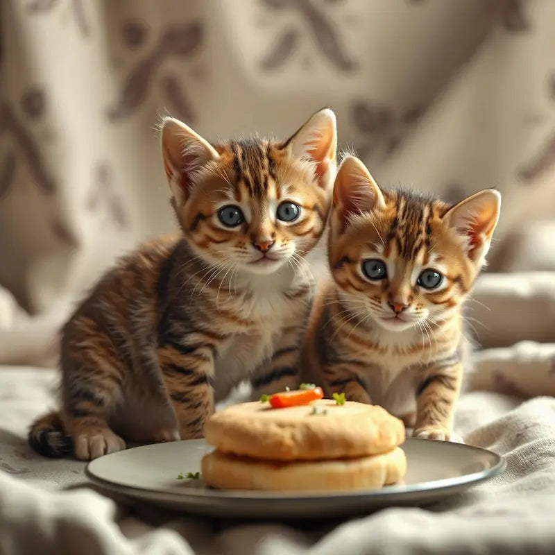 Two kittens sitting beside a healthy homemade cat treat on a plate – eBook cover photo for Jo's Pet Deals.
