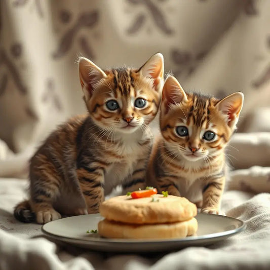 Two kittens sitting beside a healthy homemade cat treat on a plate – eBook cover photo for Jo's Pet Deals.