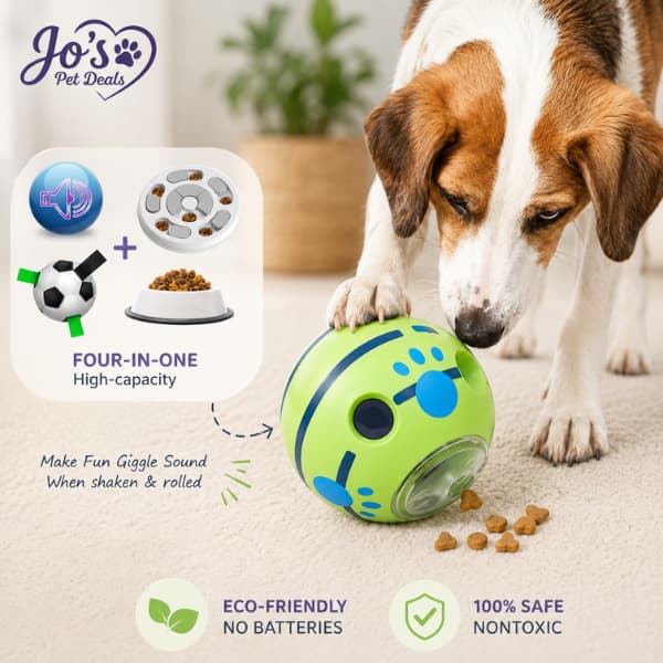 Interactive green dog treat dispensing ball toy designed for mental stimulation, enrichment play, and slower feeding for dogs