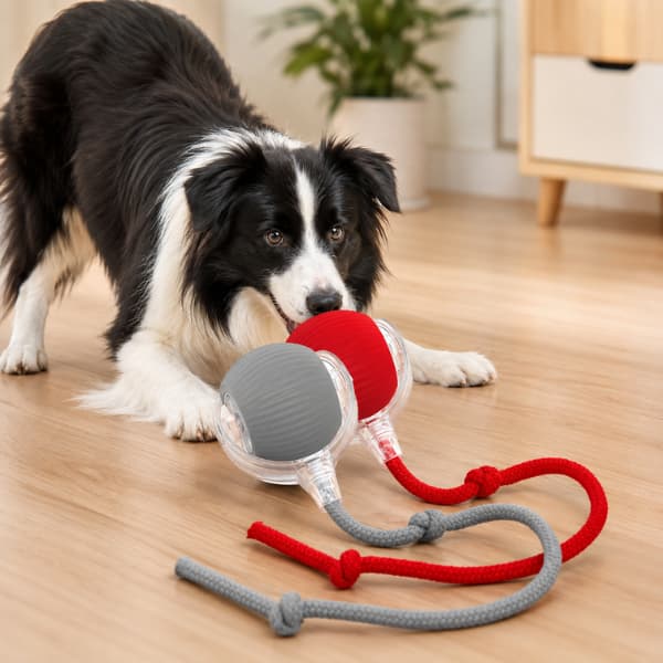 Rechargeable interactive rolling ball toy for cats and dogs with automatic moving tail for indoor exercise and play