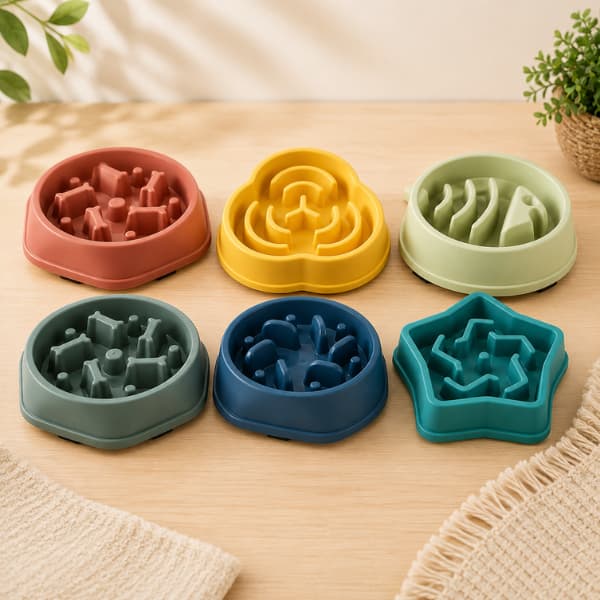 Premium colorful slow feeder bowls for dogs designed to support healthier eating, mental enrichment, and slower calmer mealtimes