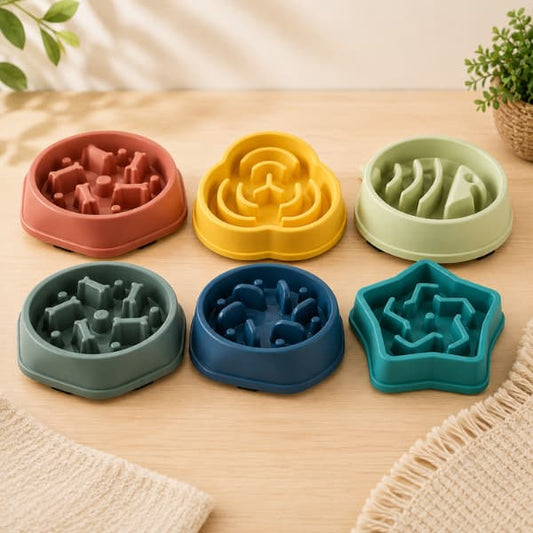 Premium colorful slow feeder bowls for dogs designed to support healthier eating, mental enrichment, and slower calmer mealtimes