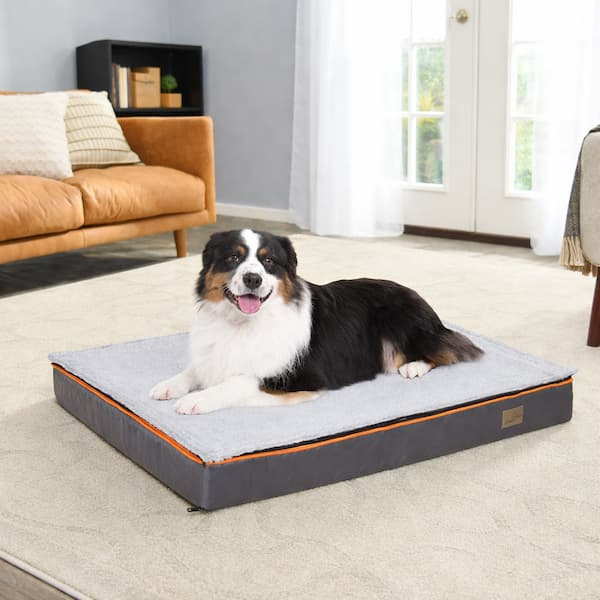 large orthopedic dog bed with memory foam support helping dog rest comfortably indoors