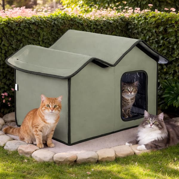 outdoor waterproof insulated cat house shelter for feral cats winter protection