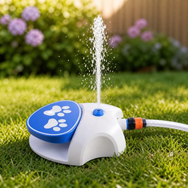 outdoor dog water fountain paw activated garden hydration system with hose keeping dog cool in summer