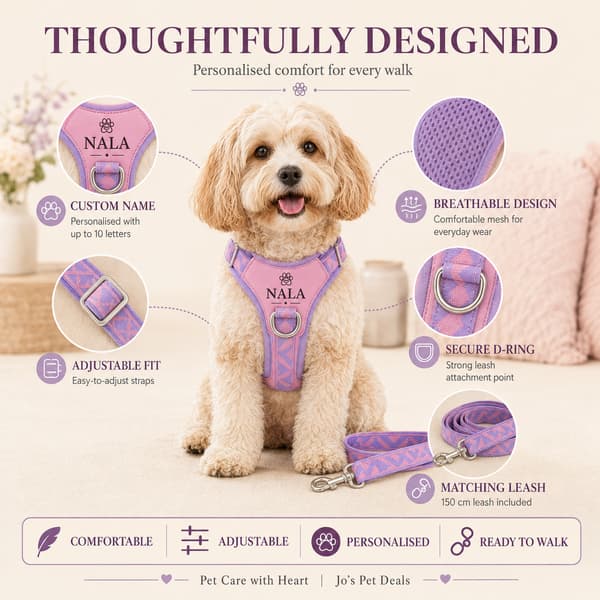 Personalised Dog Harness & Leash Set – Custom Name Breathable Pet Vest