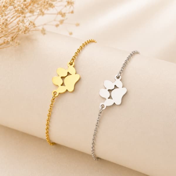 personalized paw print name bracelet custom pet jewelry gift for dog and cat lovers gold silver