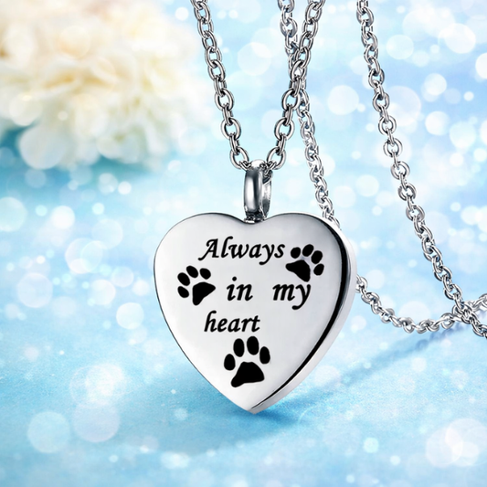 pet memorial ashes necklace paw print heart keepsake pendant stainless steel