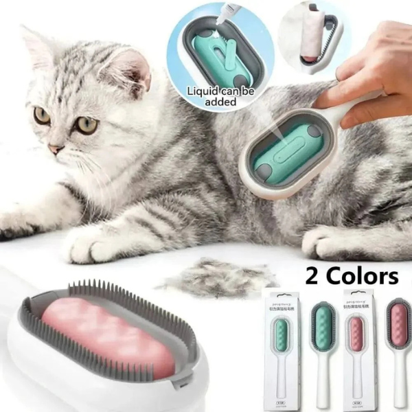 cat being groomed with pet brush water tank reducing shedding and loose fur