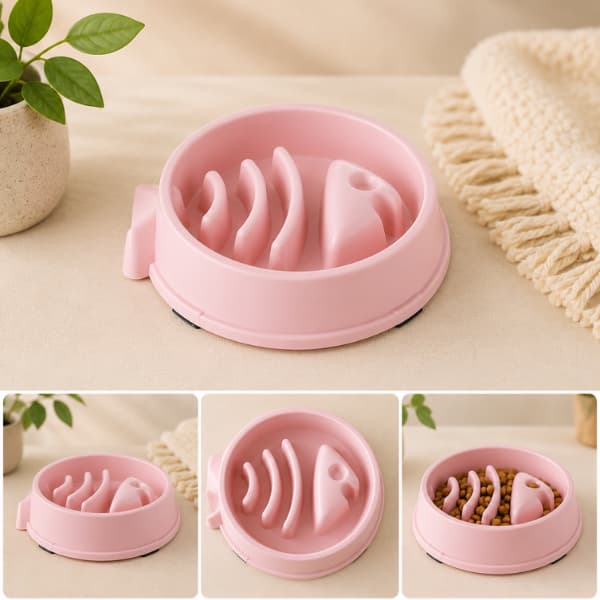 Premium pastel pink slow feeder dog bowl with ridged design to help reduce fast eating and support healthier digestion for dogs and puppies