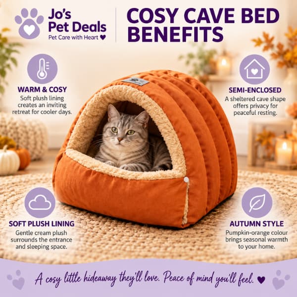 Benefits of the pumpkin-orange cosy cave bed for cats and small dogs
