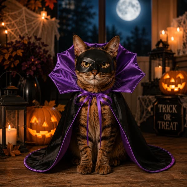 Halloween Cat Vampire Costume – Cape & Mask Set