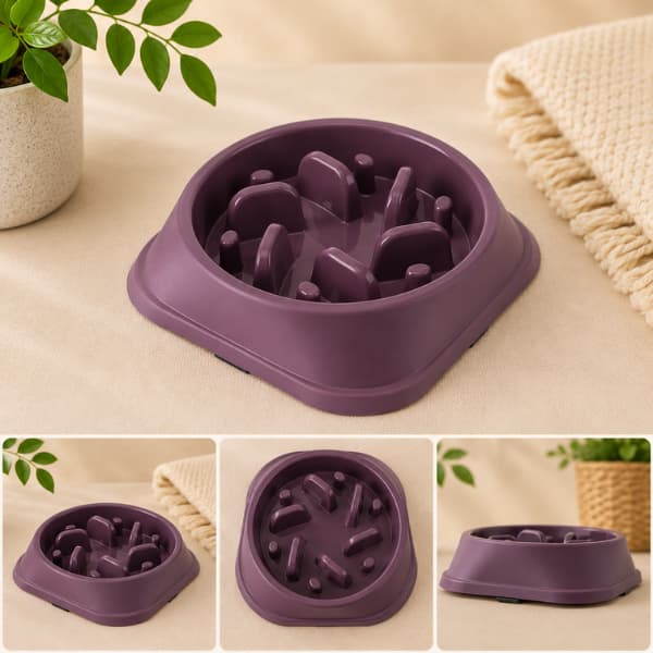 Premium purple slow feeder dog bowl designed to help reduce fast eating and support healthier calmer mealtimes for dogs and puppies