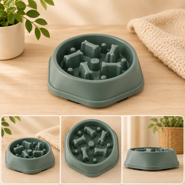 Premium sage green slow feeder dog bowl designed to support slower healthier eating and calmer mealtimes for dogs and puppies