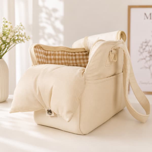 Luxury soft pet carrier bag with removable cushion and comfortable padded interior for small dogs and cats