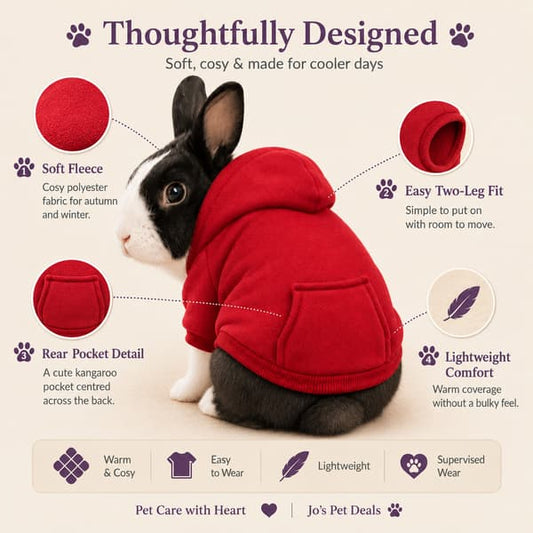 Rabbit fleece hoodie benefits showing soft fabric, two-leg fit, rear pocket and lightweight comfort