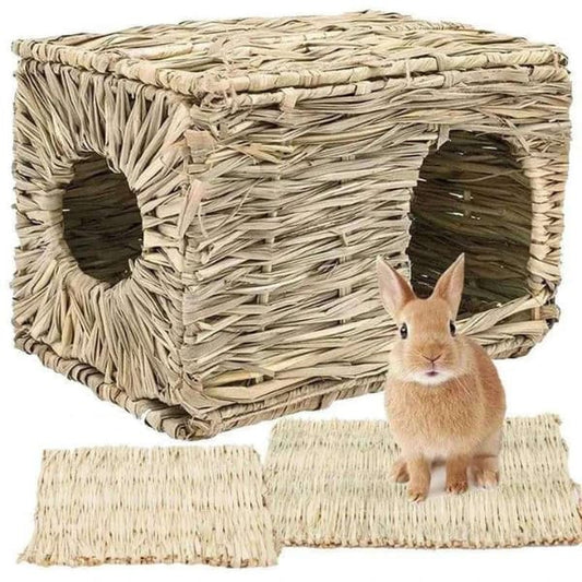 woven grass rabbit house chewable hideout for guinea pigs and small pets